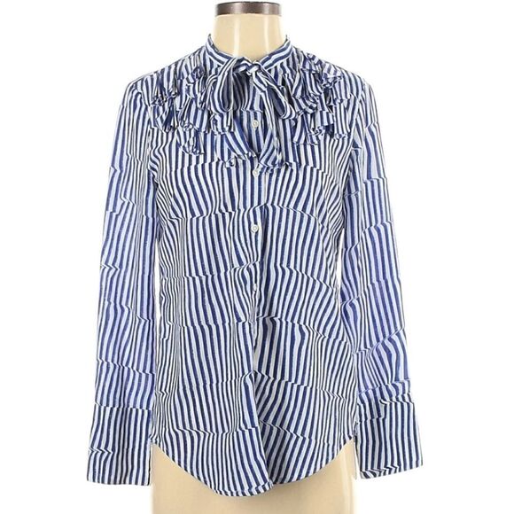Banana Republic Striped Ruffle Tie Neck Blouse - Picture 3 of 13